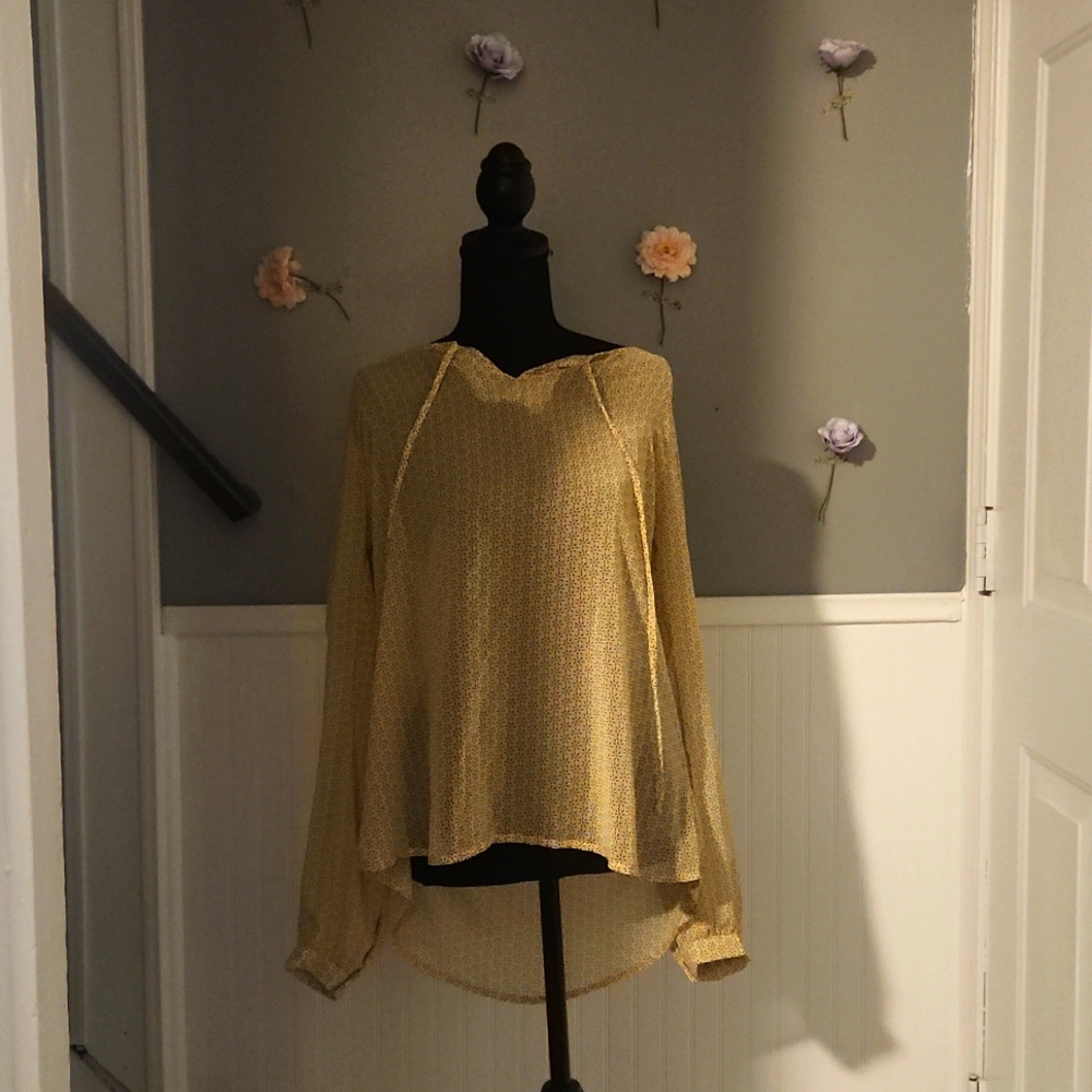 Large Papermoon Yellow & Navy Floral Longsleeve Blouse